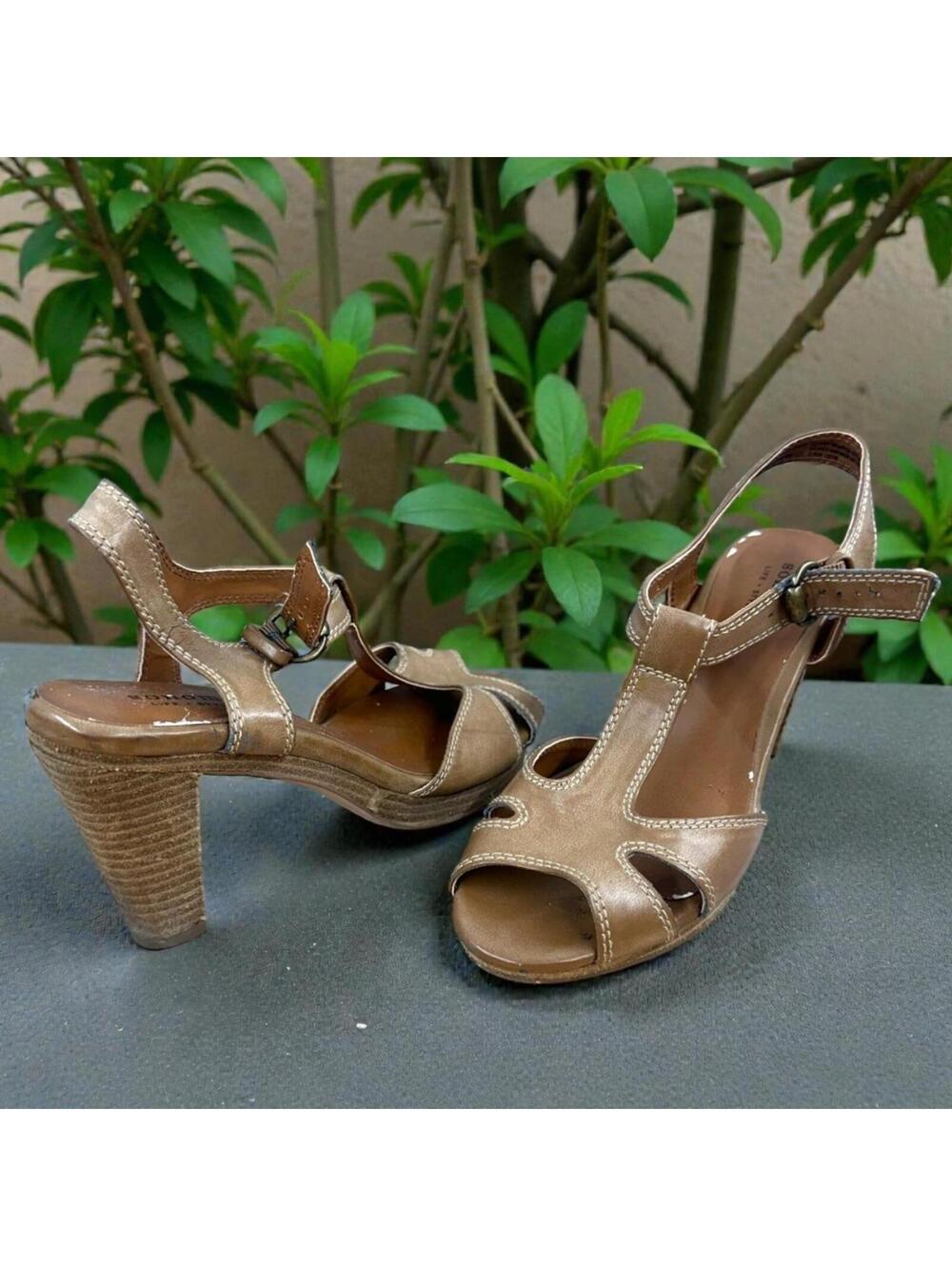 Sonoma Brown Leather T Strap Sandal Heel